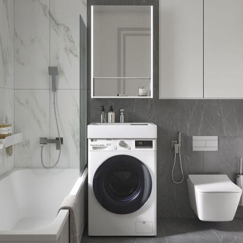 Раковина из искуственного мрамора Reflexion Tetra RF6050TE 50x60 над стиральной машиной цвет белый 1 отверстие под смеситель - фото 5