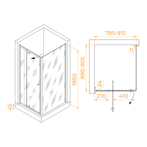 Душевой уголок RGW Passage 41084489-014 80х90 стекло прозрачное профиль черный без поддона - фото 2