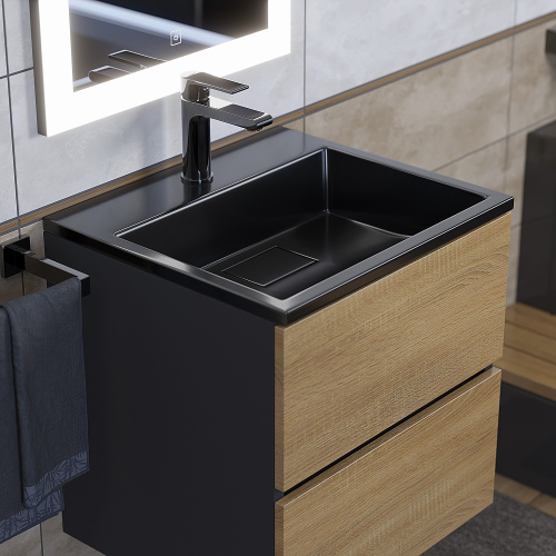 Раковина из литьевого мрамора Uperwood Barsa 3939193460 50х45 полувстраиваемая цвет черный - фото 2