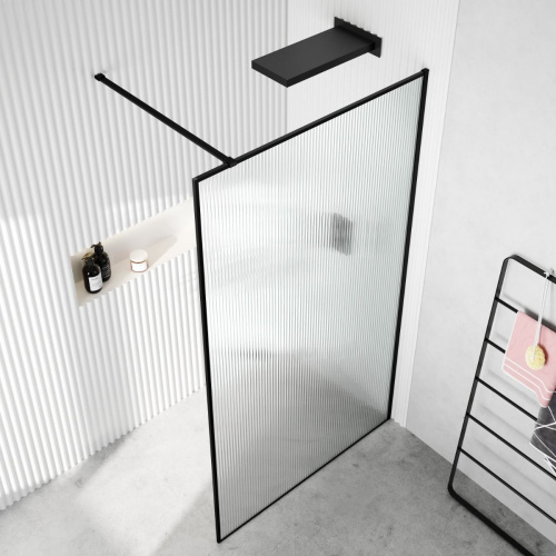 Душевая перегородка Cerutti SPA STRIP T120 120х120 стекло рифленое профиль черный - фото 2