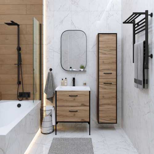 Шкаф-пенал Grossman Неро 303021 35х27х167 подвесной цвет альпийский дуб/черный - фото 3