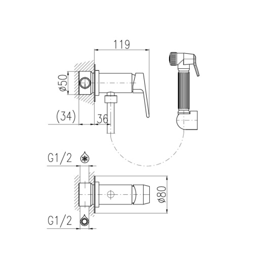 Гигиенический душ со смесителем RavSlezak Colorado CO147/1Z настенный золото без термостата - фото 2