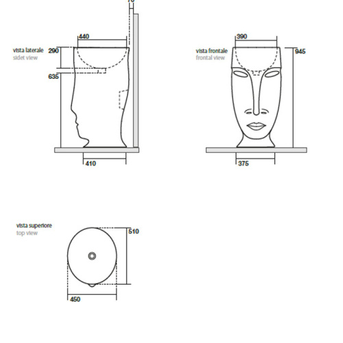 Раковина из сантехнического фарфора Kerasan Artwork 474031 45х51 напольная цвет черный матовый без отверстий под смеситель - фото 2