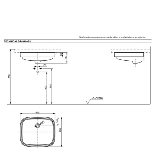Раковина керамическая Toto Public 54 см LW765Y#XW встраиваемая цвет белый без отверстий под смеситель - фото 2