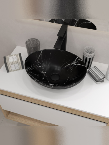 Раковина из сантехнического фарфора Teymi Lori T50483 41х33 накладная цвет черный мрамор без отверстий под смеситель - фото 5
