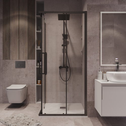 Душевой уголок Grossman Cosmo 300.K33.02.1010.42.00 100х100 стекло прозрачное профиль графит матовый без поддона - фото 5