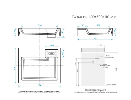 Раковина из литьевого мрамора Uperwood Vission 45483000000 60х50 над стиральной машиной цвет белый - фото 2