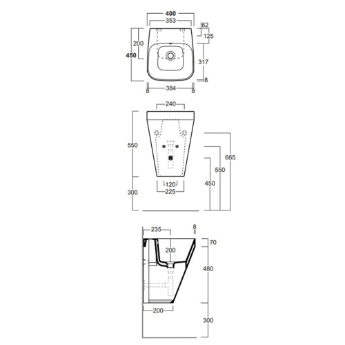 Раковина из санфаянса Simas Baden Baden BB13bi*1 40х45 подвесная цвет белый 1 отверстие под смеситель - фото 2