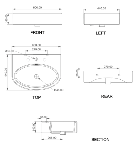 Раковина керамическая GSG Ceramic Design Like LKLAVBW60000 60х44 подвесная цвет белый 1 отверстие под смеситель - фото 2