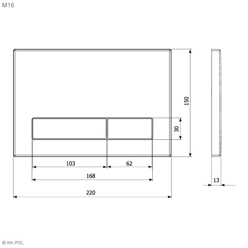 Клавиша смыва механическая KK POL M16 350/PWS/058-00-00 цвет оружейная сталь - фото 2