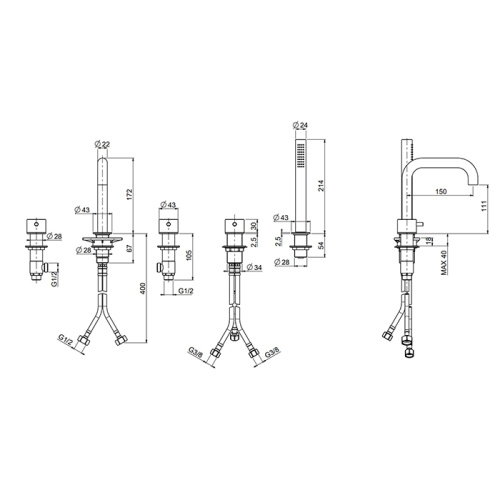 Смеситель QuadroDesign Source 1295AS на борт ванны нержавеющая сталь - фото 2