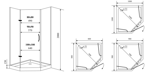 Душевой уголок Timo BY-839/100C 100х100 стекло прозрачное профиль хром с поддоном - фото 2