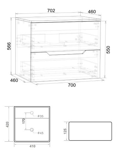 Тумба с раковиной Orange Line Li-70TubMDF+B04-405W 70х46х69 подвесная цвет черный матовый - фото 5
