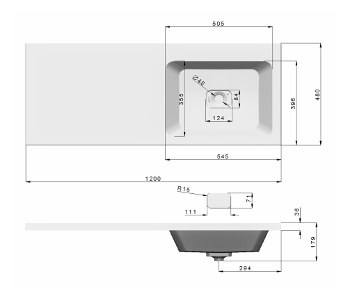 Раковина мебельная из литьевого мрамора Misty Kamilla 120 правая 4627173210010 120х48 над стиральной машиной цвет белый 1 отверстие под смеситель - фото 5