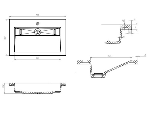 Раковина из литьевого мрамора Uperwood Next Premium 2900000091 70х45 полувстраиваемая цвет белый - фото 2