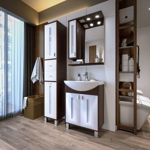 Зеркало-шкаф с подсветкой Бриклаер 4627125411816 62х20х84 подвесной цвет венге/белый - фото 4