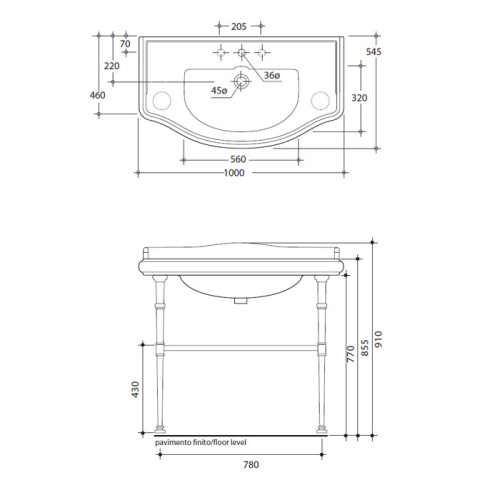 Консоль под раковину Kerasan Retro 730091 100х46х77 напольная цвет золото - фото 2