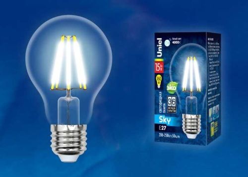 Лампа светодиодная филаментная Uniel LED-A60 LED-A70-15W/3000K/E27/CL PLS02WH картон - фото 2