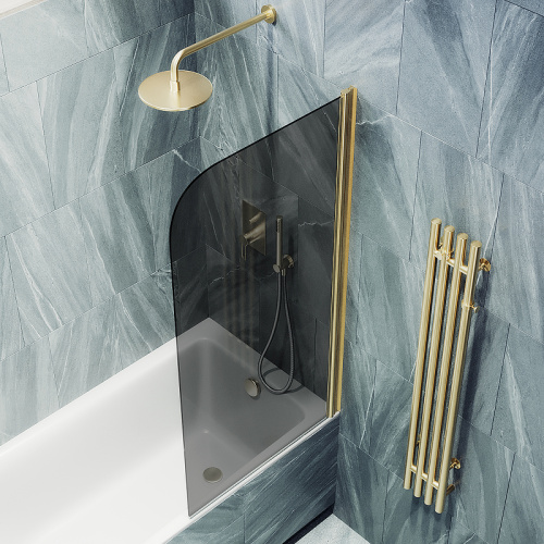 Душевая шторка на ванну Maybah Glass MGV-623-3 80х140 стекло тонированное профиль золото глянцевое ориентация универсальная - фото 4