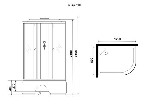Душевая кабина Niagara Eco 7510L 120х80 асимметричная с крышей ориентация левая - фото 4