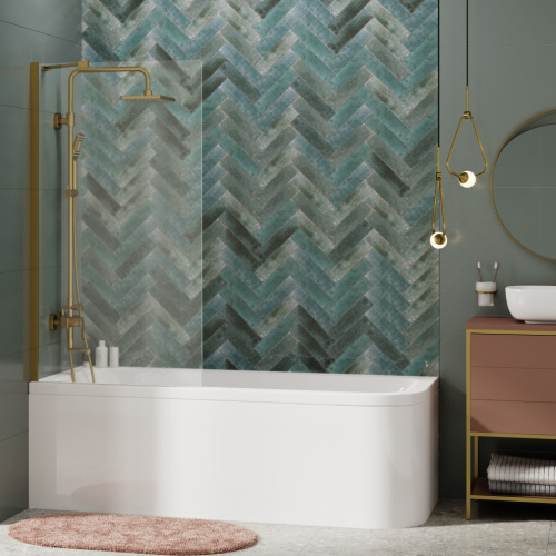 Душевая шторка на ванну Wasserkraft Aisch 55P 55P01-80 80х140 стекло прозрачное профиль золото матовое ориентация универсальная - фото 2