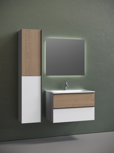 Тумба под раковину Sancos DELTA DL80W 79х45х50 подвесная цвет дуб светлый/белый - фото 3