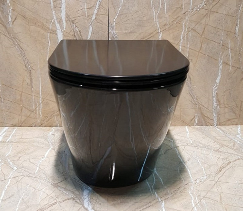 Унитаз приставной CeramaLux 3178-18 черный глянцевый с сиденьем микролифт безободковый каскадный смыв - фото 2