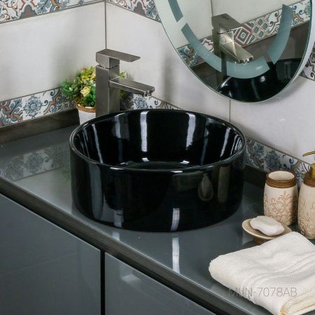Раковина из сантехнического фарфора Melana 7078AB-805 40х40 накладная цвет черный без отверстий под смеситель