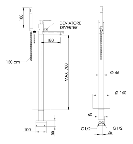 Смеситель для ванны Daniel Tiara TA678DP напольный брашированное золото - фото 2