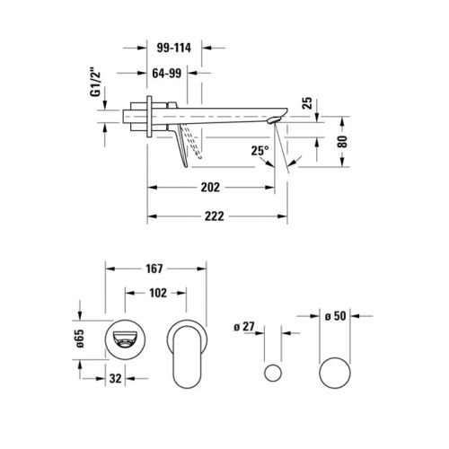 Смеситель для раковины Duravit Viu WA1070004010 встраиваемый в стену хром (внешняя часть) - фото 2