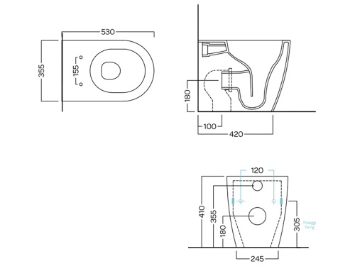 Чаша унитаза приставная Hatria FUTURA Y9B901 цвет белый глянцевый без сиденья безободковая душевой смыв - фото 3