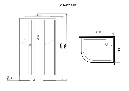 Душевая кабина Niagara Eco E120/80/13R/MT 120х80 четверть круга с крышей ориентация правая - фото 4