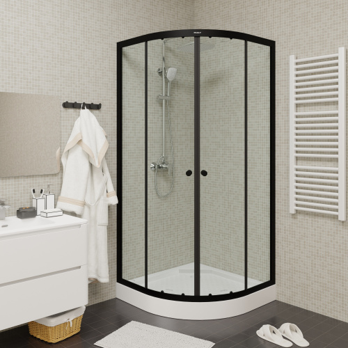 Душевой уголок Parly ZE911B 90х90 стекло прозрачное профиль черный с поддоном - фото 4