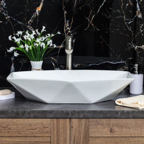 Раковина из сантехнического фарфора Melana 78125-805 65х42 накладная цвет белый без отверстий под смеситель - фото 4