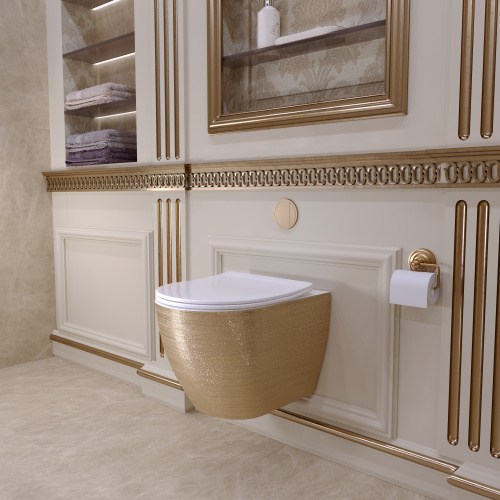 Унитаз подвесной Grossman Санфаянс GR-4455GWS золото/белый с сиденьем микролифт безободковый каскадный смыв - фото 5