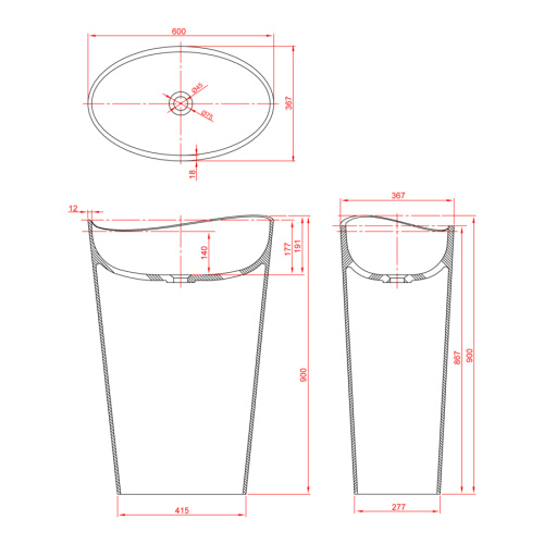 Раковина из искусственного камня MonteBianco Onda grande 13008 38х38 напольная цвет белый матовый без отверстий под смеситель - фото 5
