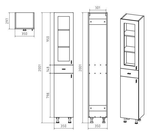 Шкаф-пенал Misty Урал Э-Ура0503501-01Л 35х30х190 напольный - фото 3