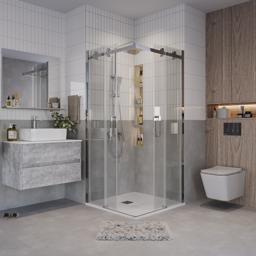 Душевой уголок Grossman Classic 300.K33.04.1010.10.00 100х100 стекло прозрачное профиль хром глянцевый без поддона - фото 5