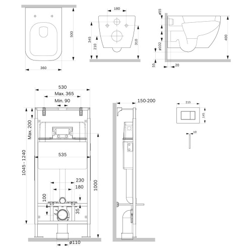 Комплект унитаз с инсталляцией с клавишей смыва Am.Pm Gem IS100251.901701 - фото 2