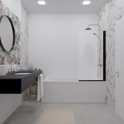 Душевая шторка на ванну Тритон Соло-Блэк Щ0000051154 75х140 стекло прозрачное профиль черный ориентация универсальная - фото 2