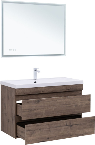 Тумба под раковину Aquanet Нота NEW 00334194 99х47х61 подвесная цвет темное дерево - фото 4