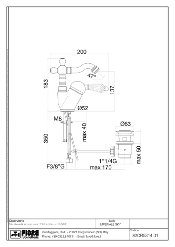 Смеситель Fiore Imperiale Sky 82CR5314 на биде хром - фото 2