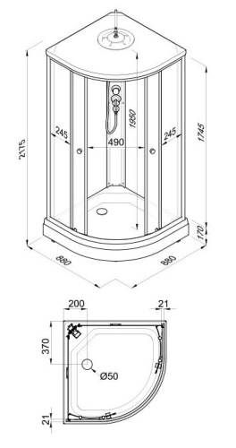 Душевая кабина Тритон Нова Щ0000065774 88х88 четверть круга с крышей ориентация универсальная - фото 3