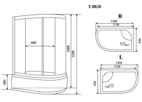 Душевая кабина Timo Comfort T-8820RF 120х85 асимметричная с крышей ориентация универсальная - фото 2