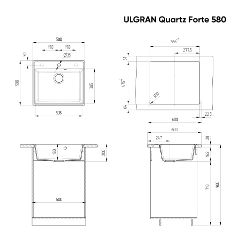 Кухонная мойка Ulgran Quartz Forte 580-10 58х50 цвет песочный - фото 2
