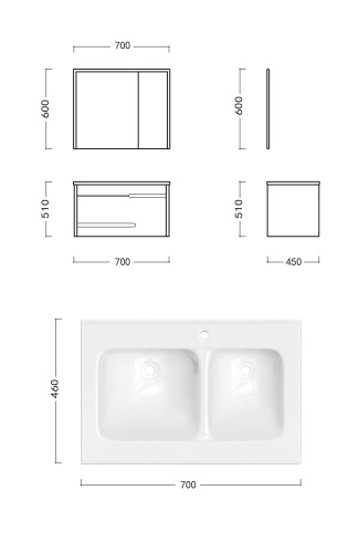 Комплект мебели: тумба 70x46x51 + раковина + шкаф-зеркало Cerutti SPA OGLIO 70 подвесной цвет серый - фото 5