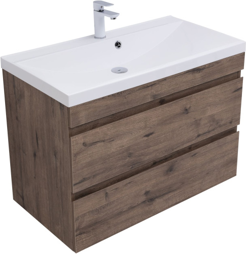 Тумба под раковину Aquanet Нота NEW 00334193 89х47х61 подвесная цвет темное дерево - фото 3