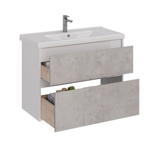 Тумба под раковину LeMark Combi LM03C100T-Beton 96х45х65 напольная/подвесная цвет бетон/белый - фото 2