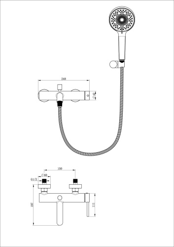 Смеситель для ванны Wonzon & Woghand Stick WW-88639017-BGM настенный графит - фото 2