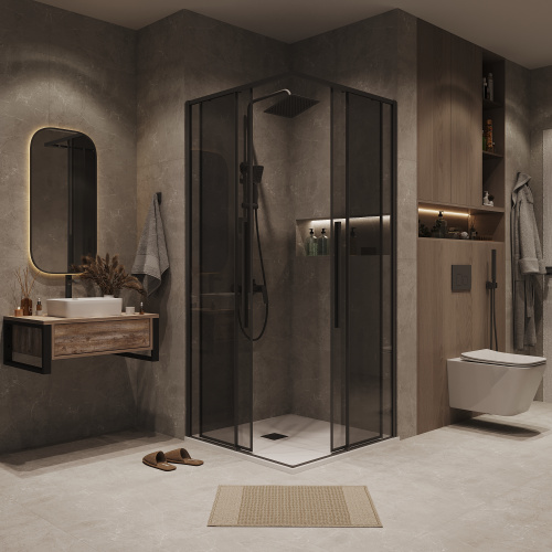 Душевая дверь Grossman Galaxy 1/2.K33.01.11.21.10 110х195 стекло тонированное профиль черный матовый - фото 4